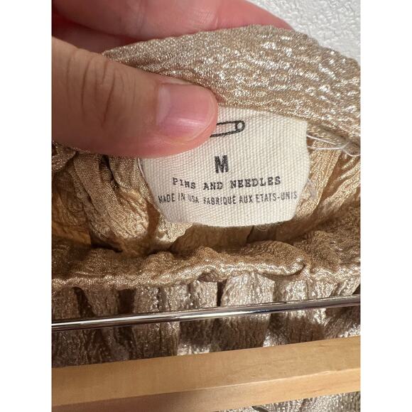 Anthropologie Pins & Needles Metallic Gold Mini Skirt Size Medium - Picture 5 of 6